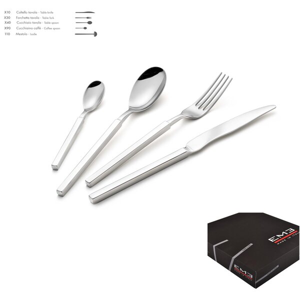 ZEUS INOX Polished Stainless Steel Cutlery Set 49 Pieces 12 Table Settings AISI304 18.10 Stainless Steel Gift Box