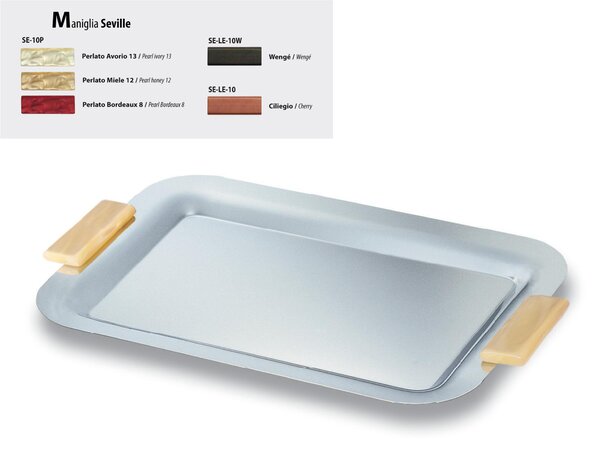 Seville Polished Stainless Steel Rectangular Tray 38x27.5 cm - Handleless with Coloured Handles