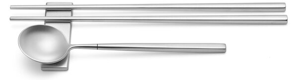 KYOTO SUSHI Sandblasted Forged 18.10 Stainless Steel Cutlery Set Includes 3 Pieces, Chopstick 250 mm, Spoon 183 mm with Sandblasted Stainless Steel Finish Plus Rest