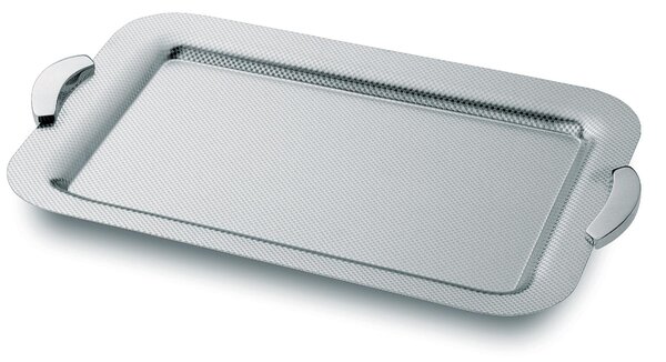Rectangular Tray with Handles 38x27.5 cm - Handleless Scacco Line EME in Polished Stainless Steel with Checkered Finish