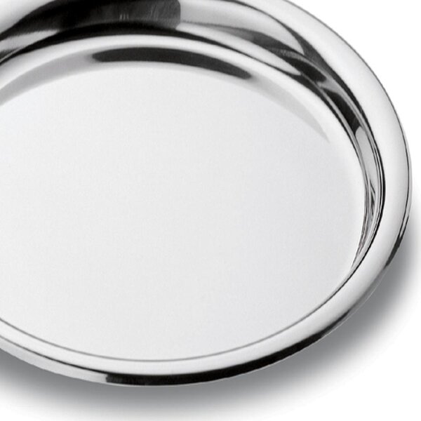 Convivio Round Tray with Raised Edge � 30 cm with Polished Stainless Steel Rim and Sandblasted Interior