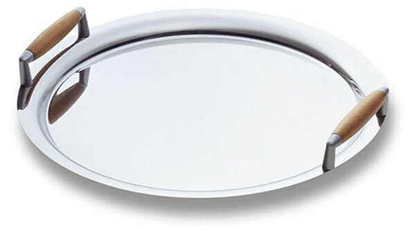 Apollo Stainless Steel 18/10 Round Tray 30 cm Diameter with Handles and Wooden Inserts