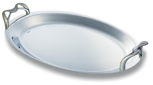Oval Tray with Handles 41 cm ALEX EME Line in Polished Stainless Steel with Chrome Handles