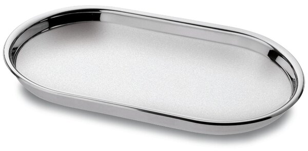 Convivio Oval Tray with Raised Edge and Polished Stainless Steel Rim, Sandblasted Interior � 42 cm