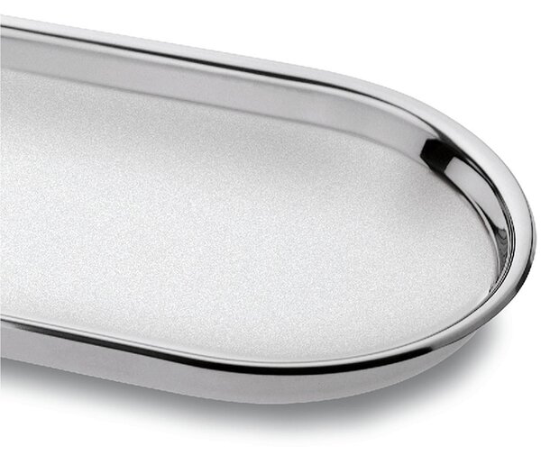 Convivio Oval Tray with Raised Edge and Polished Stainless Steel Rim, Sandblasted Interior � 42 cm