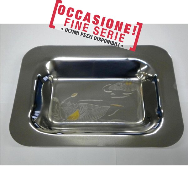 Rectangular Bread Basket without Handles Baroque Engraved 28x21 cm in Polished Stainless Steel