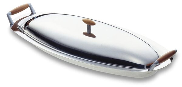 Apollo EME 60 cm Polished Stainless Steel Fish Kettle with Stainless Steel Lid and Wooden Knob Modern Design