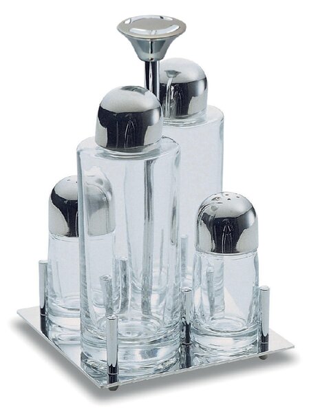 ALEX Square Polished Stainless Steel Oil and Vinegar Set with Glass Bottles