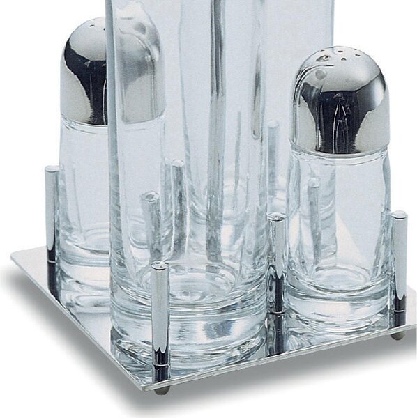 ALEX Square Polished Stainless Steel Oil and Vinegar Set with Glass Bottles