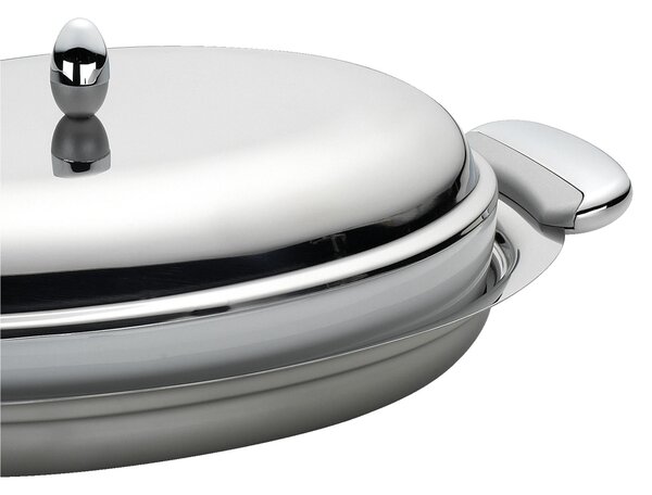 Joint EME Oval Baking Dish with Inner Porcelain Oven Dish 45 cm, Die-Cast Metal Handles in Polished and Sandblasted Finish