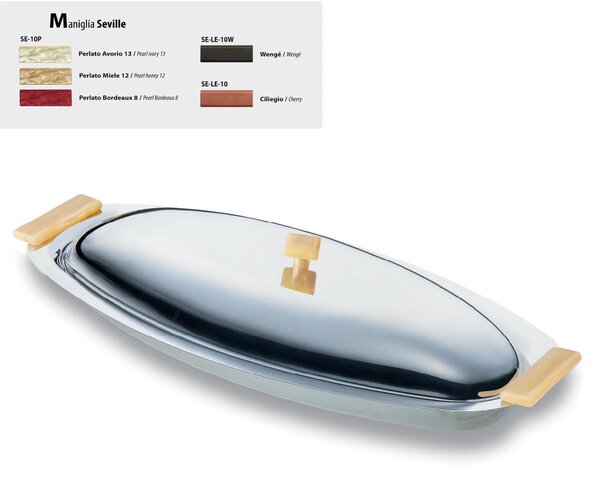 Polished Stainless Steel Oval Fish Kettle 'Seville' 60 cm with Coloured Handles and Lid