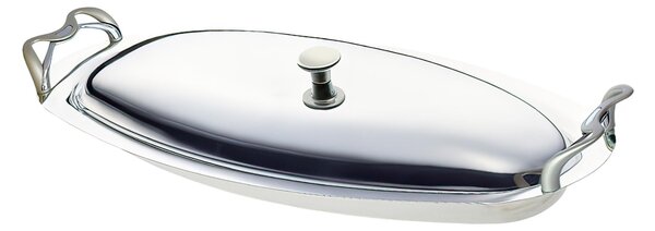 ALEX 60 cm Polished Stainless Steel Fish Kettle with Stainless Steel Lid and Burnished Metal Handles