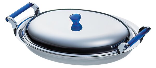 Oval vegetable dish 41 cm Vulcano Shiny made of 18.10 stainless steel composed of tray and lid with metal handles, does not include an internal baking dish, name: Vulcano