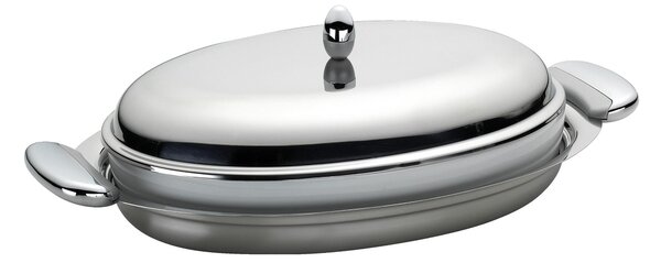 Joint EME Oval Baking Dish with Inner Porcelain Oven Dish 45 cm, Die-Cast Metal Handles in Polished and Sandblasted Finish