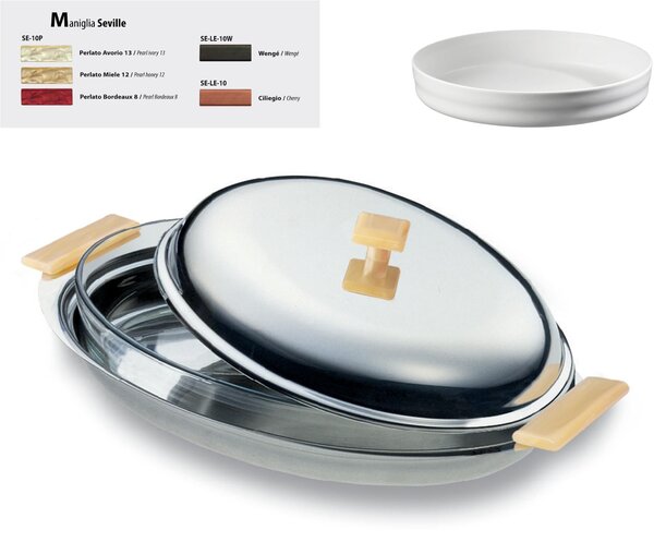 Oval Casserole Dish with Internal Porcelain and Lid Seville 45 cm with Coloured Handles