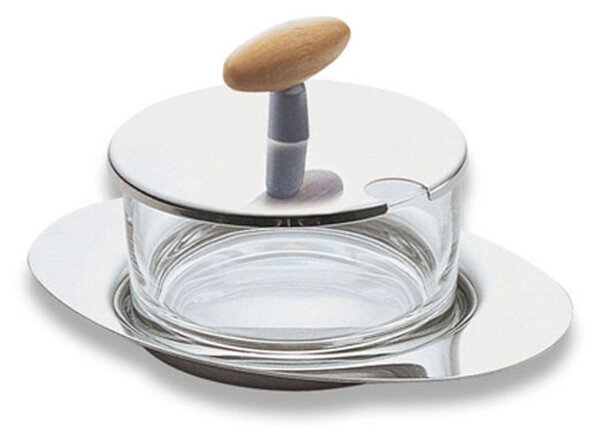 Oval Cheese Dish in Polished Steel with Wooden Handle Apollo Line 13x10xh9 cm Apollo