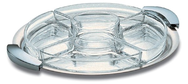 Round 4-Compartment appetizer dish � 30 cm with Satin Steel Handles Domino Line EME Name: domino