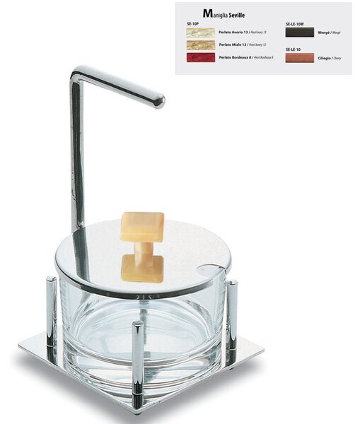 Seville Square Polished Steel Cheese Dish with Glass Container and Coloured Handle