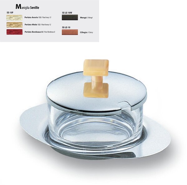 Seville Polished Steel Oval Cheese Dish with Glass Container and Coloured Handle