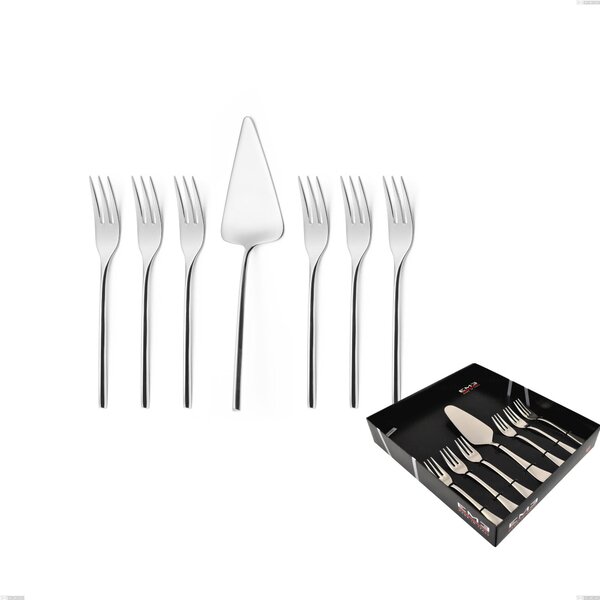 Vanity 7-piece Dessert Cutlery Set, Small Forks and Cake Server in Showcase Packaging, 18/10 Stainless Steel (AISI304), Forged, Thickness Forged