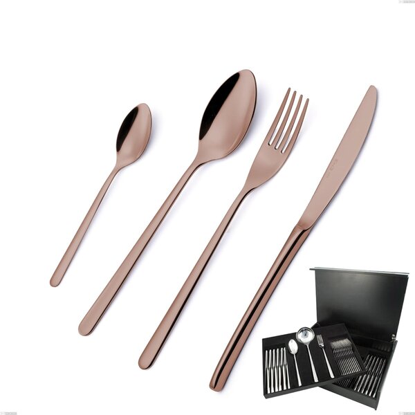 VENICE COPPER BRONZE 75-piece Cutlery Set Stainless Steel 18/10 AISI304 4.0 mm Thickness in Wooden Case