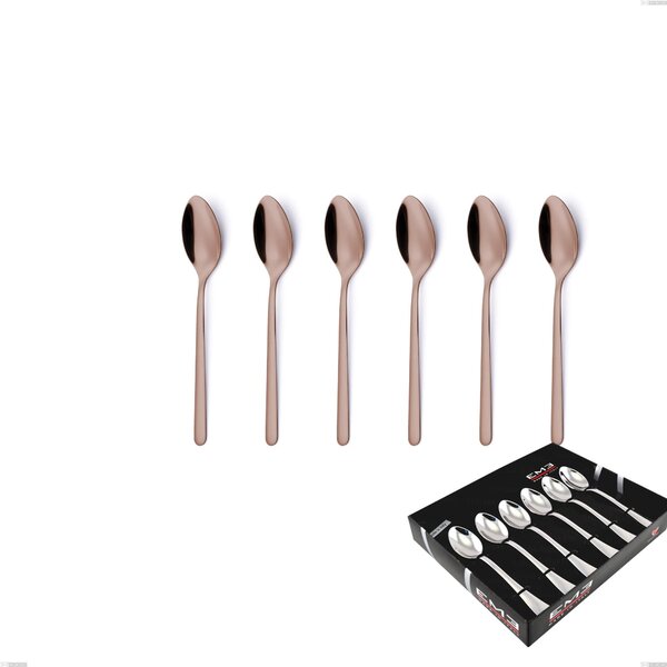 Set of 6 Venice Copper Bronze Coffee Spoons in Showcase Packaging, 18-10 Stainless Steel with Bronze PVD Coating, 4 mm Thickness