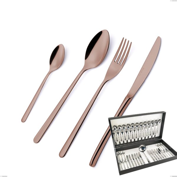 Venice Copper Bronze 49 Piece Cutlery Set in Canteen Box, 18-10 Stainless Steel with Bronze PVD Treatment, 4 mm Thickness
