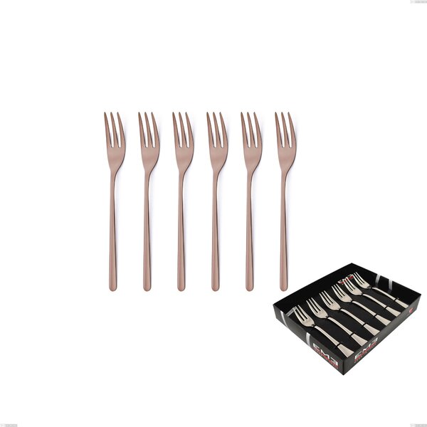Set of 6 Venice Copper Bronze Dessert Forks in Showcase Packaging, 18-10 Stainless Steel with Bronze PVD Treatment, 4 mm Thickness