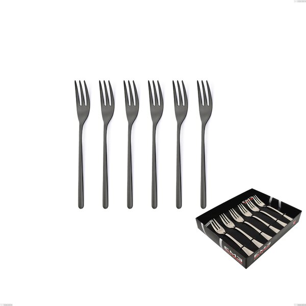 Venice Gun Metal Set of 6 Dessert Forks in Showcase Packaging, Stainless Steel 18-10 with Gunmetal PVD Coating, 4 mm Thickness