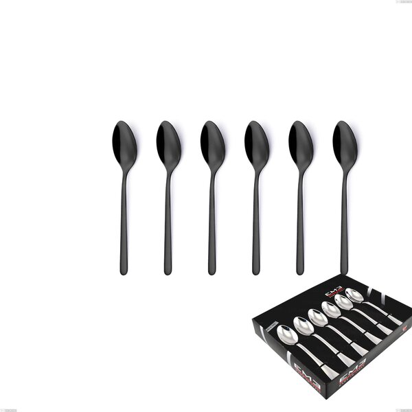 Set of 6 Venice Gun Metal Coffee Spoons in Display Box, Stainless Steel 18-10 Gun Barrel PVD Treatment, 4 mm Thickness