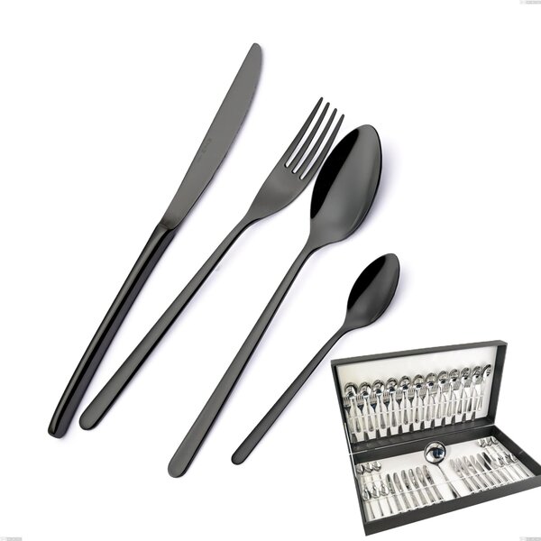 49-Piece Venice Gun Metal Cutlery Set in Canteen Box, 18-10 Stainless Steel with Gunmetal PVD Treatment, 4 mm Thickness