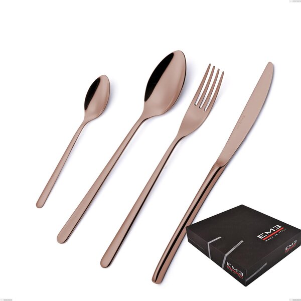Venice Copper Bronze 49 Piece Cutlery Set in Gift Box, 18-10 Stainless Steel with Bronze PVD Coating, 4 mm Thickness