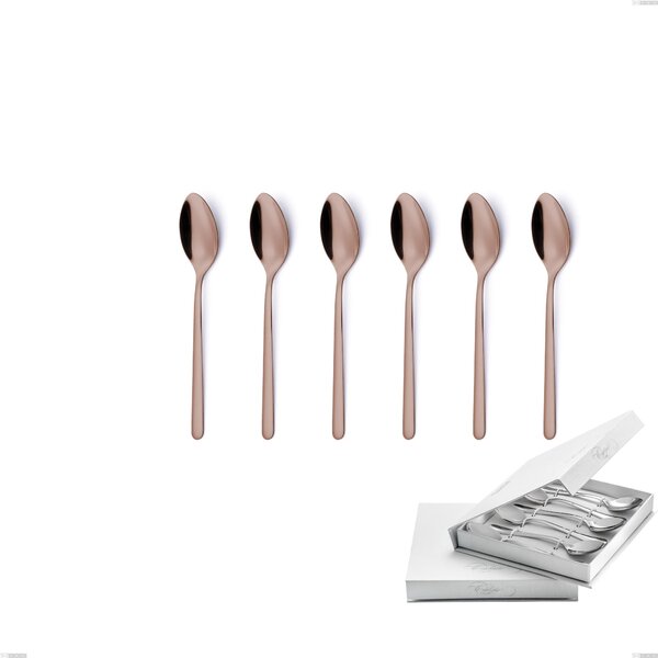 Set of 6 Venice Copper Bronze Coffee Spoons in Book-style Box, Stainless Steel 18-10 with Bronze PVD Treatment, 4 mm Thickness