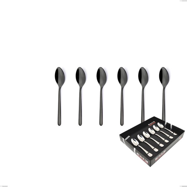 Set of 6 Venice Gun Metal Moka Spoons in Display Box, Stainless Steel 18-10 with Gunmetal PVD Treatment, 4 mm Thickness