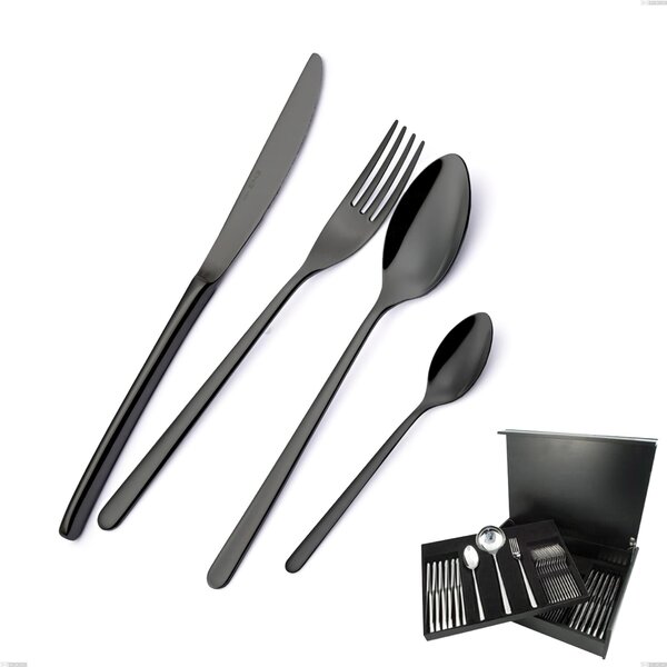 VENICE Gun Metal Cutlery Set 75 Pieces 12 Table Settings Stainless Steel 18/10 AISI304 4.0 mm Thickness in Wooden Case