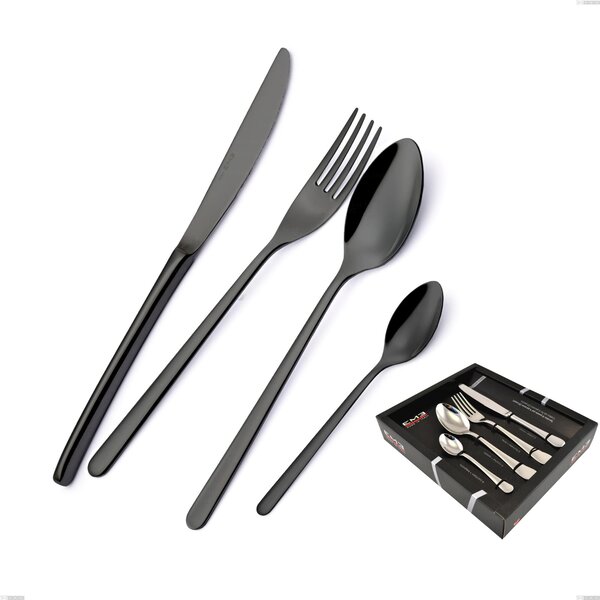 VENICE Gun Metal Cutlery Set 24 Pieces for 6 Table Settings, Stainless Steel 18/10 AISI304, 4.0 mm Thickness in Showcase Packaging