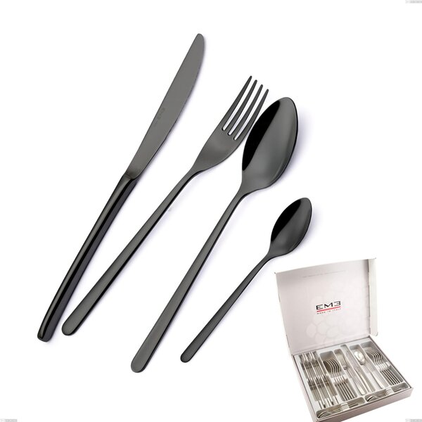 24 Piece Venice Gun Metal Cutlery Set in Case, 18-10 Stainless Steel with Gunmetal PVD Coating, 4 mm Thickness