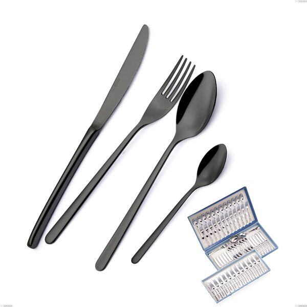 75-Piece Venice Gun Metal Cutlery Set in Gift Case, 18-10 Stainless Steel with Gunmetal PVD Treatment, 4 mm Thickness