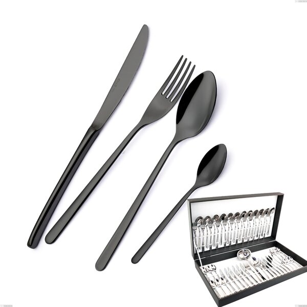 Venice Gun Metal 51 Piece Cutlery Set in Canteen Box, 18-10 Stainless Steel with Gunmetal PVD Coating, 4mm Thickness