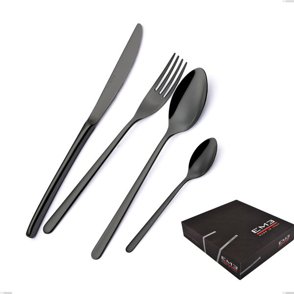 75-Piece Venice Gun Metal Cutlery Set in Gift Box, 18-10 Stainless Steel with Gunmetal PVD Coating, 4mm Thickness