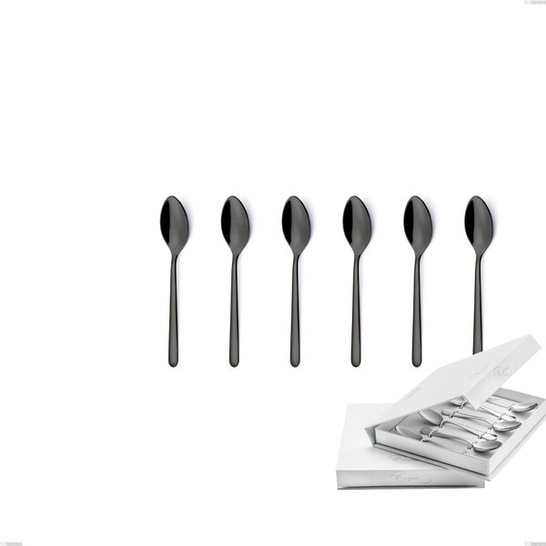 Set of 6 Venice Gun Metal Moka Spoons in Book-style Box, 18-10 Stainless Steel with Gunmetal PVD Coating, 4 mm Thickness