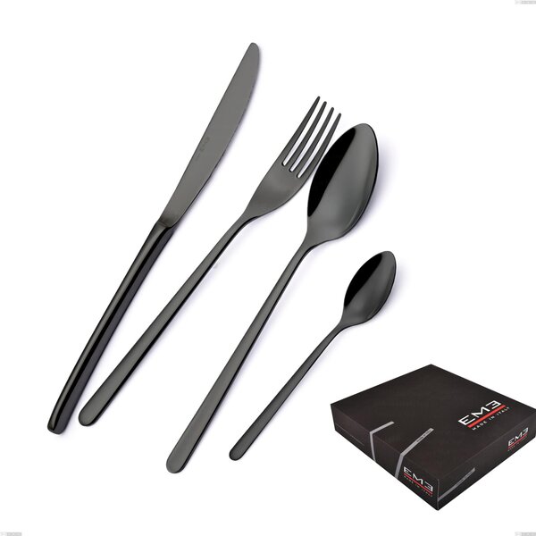 Venice Gun Metal 49-piece Cutlery Set in Gift Box, 18-10 Stainless Steel with Gunmetal PVD Coating, 4 mm Thickness