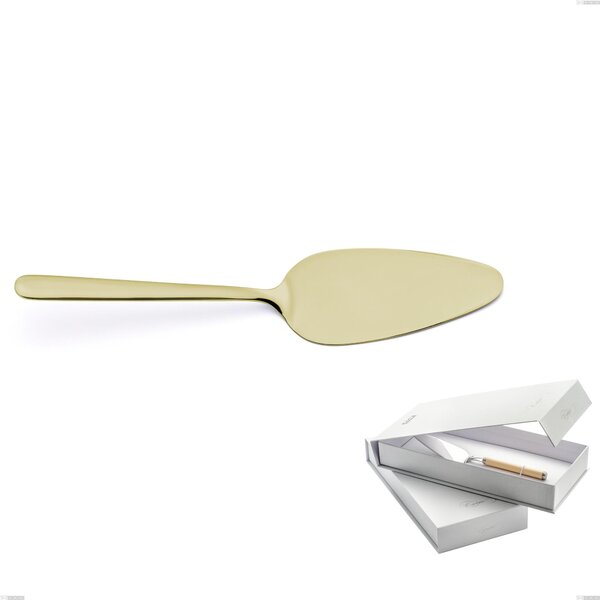 Venice Tin Gold Cake Slice in Book-style Case, 18-10 Stainless Steel with Gold PVD Treatment, 4 mm Thickness