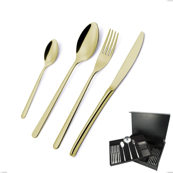 VENICE TIN GOLD 75-piece cutlery set stainless steel 18/10 AISI304 thickness 4.0 mm EME in wooden case