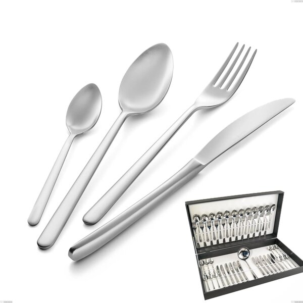 Venice Sandblasted 49 Piece Cutlery Set in Canteen Box, Sandblasted Stainless Steel Aisi 304, 4 mm Thickness