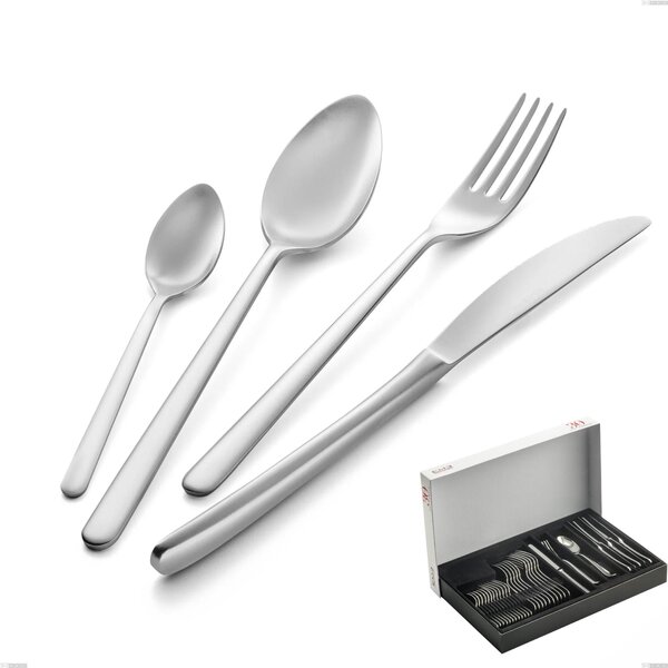 30-Piece Venice Sandblasted Cutlery Set in Panoramic Packaging, Sabbia-Finished Stainless Steel Aisi 304, 4 mm Thickness