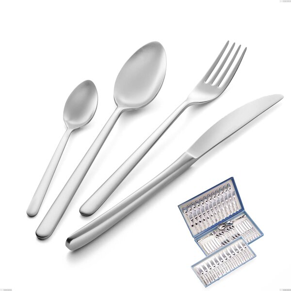 75-piece Venice Sandblasted cutlery set in canteen box, Sandblasted stainless steel AISI 304, 4 mm thickness