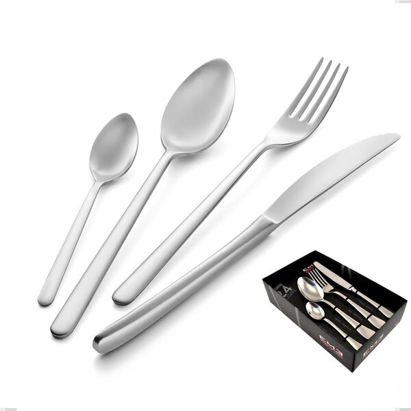 24 Piece Venice Sandblasted Cutlery Set in Display Box, Sandblasted Stainless Steel Aisi 304, 4 mm Thickness
