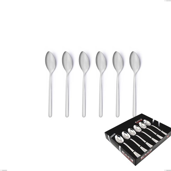 Set of 6 Venice Sandblasted Coffee Spoons in Showcase Packaging, Stainless Steel Aisi 304 Sandblasted Cutlery, 4 mm Thickness