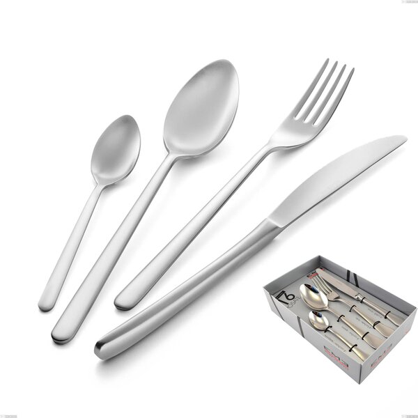 16-Piece Venice Sandblasted Cutlery Set in Showcase Box, Sandblasted Stainless Steel Aisi 304, 4 mm Thickness